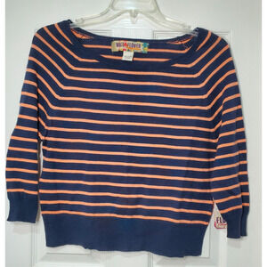 Wallflower Vintage Collection Women’s Striped Sweater Navy & Orange Size M NWT